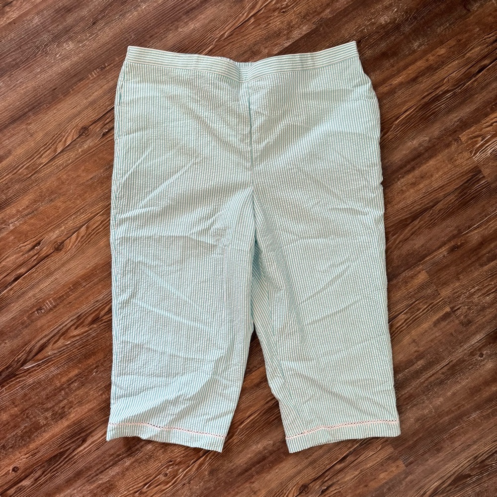 NWT Alfred Dunner Teal Striped Seer sucker Cropped Pants